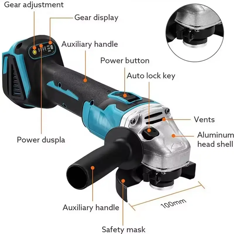 BHBD-M14 Cordless Electric Angle Grinder 125MM Brushless Variable Speed Cutting Machine For 18V Battery