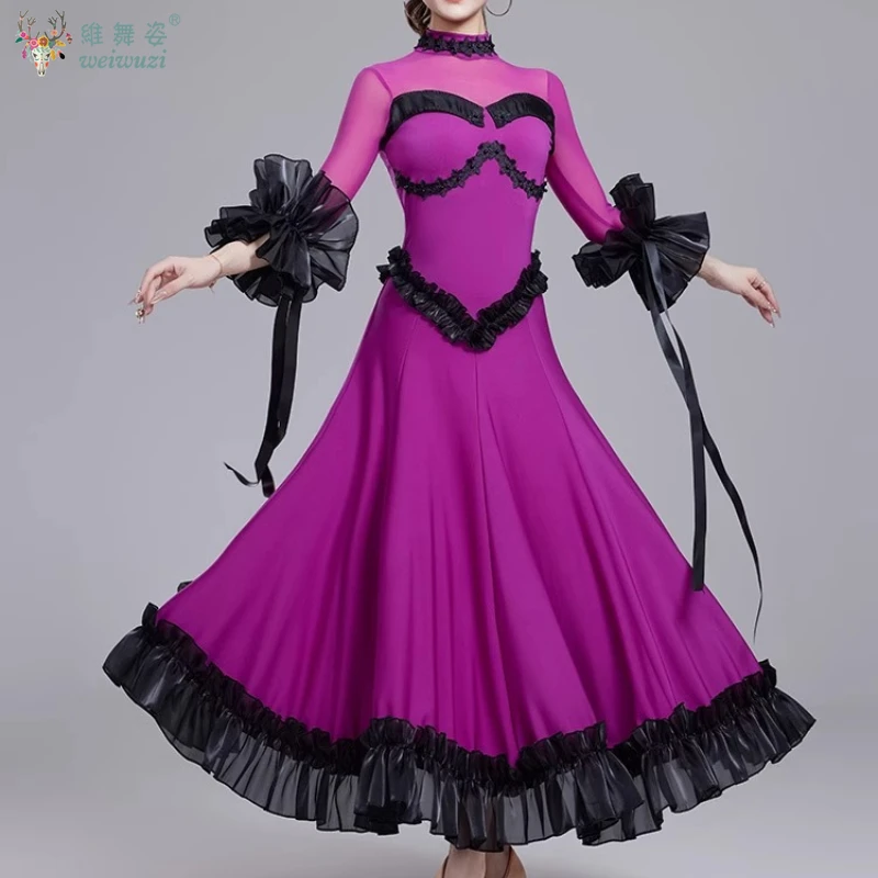 Abito da competizione di fascia alta per ballo da sala Temperamento elegante Gonna altalena grande Tango Valzer Costume da spettacolo di danza moderna