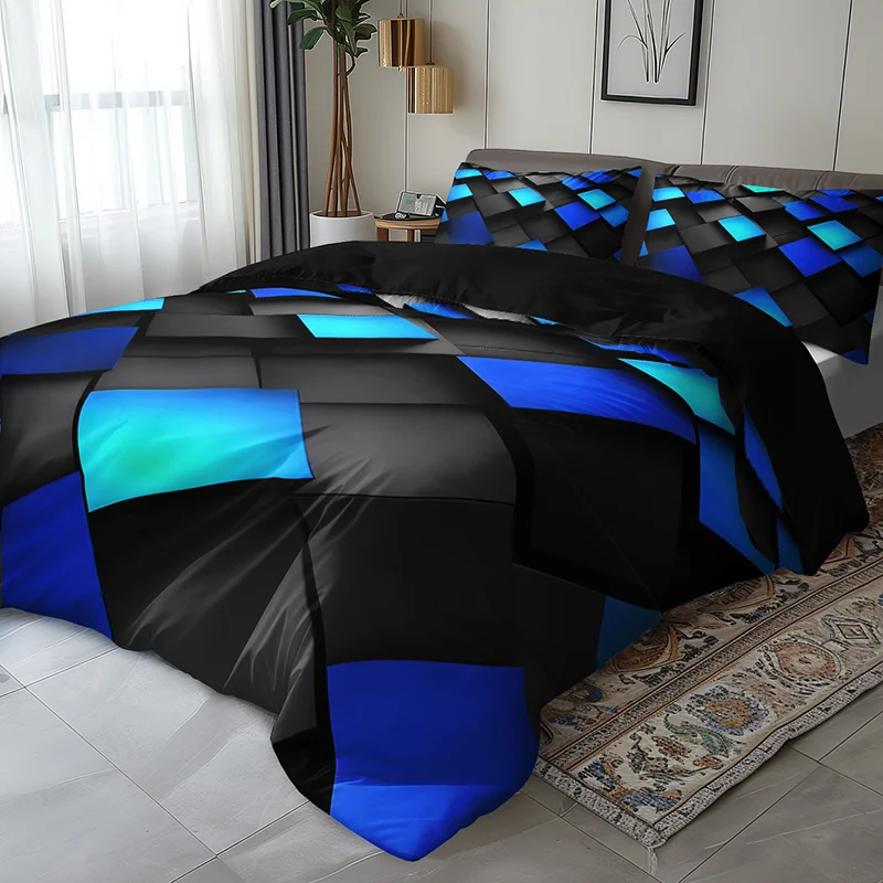 Geometric Abstract Blue and Black Contrast Duvet Cover Set Four Seasons Home Dorm High-Definition Printed Sheet Duvet Cover