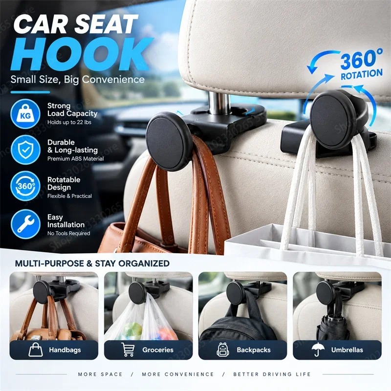 Headrest hanger, concealed storage hook, car rear seat hook, durable ABS car interior accessories