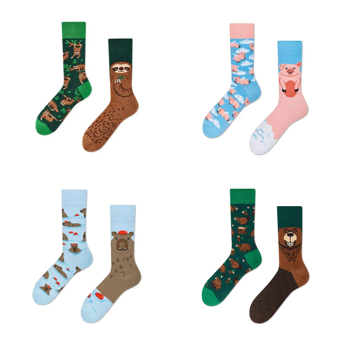 

1 пара персонализированных носков до середины икры с рисунком животных AB, удобных и модных мужских и женских носков до середины икры