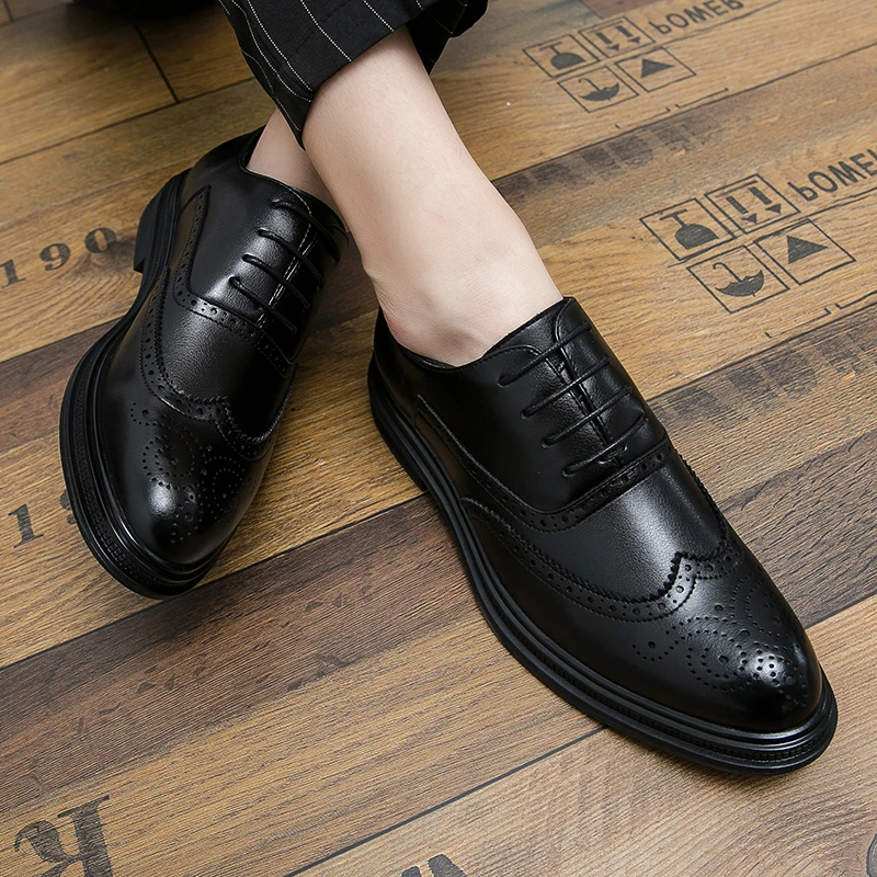 Fashion Dress Shoes Men lace up Business Shoes brogue Leather Oxford Social Shoes outdoor Boys Shoes wedding party shoes men