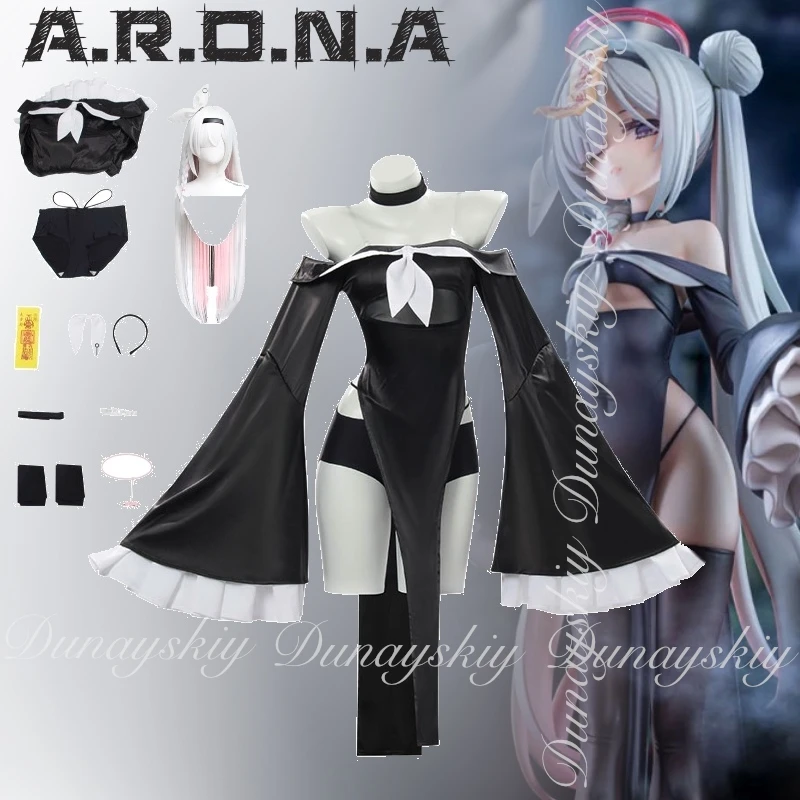 

Blue Archive Game A.R.O.N.A Косплей Высокопроизводительный AI Private Little Zombie с черным платьем Косплей Костюм Все комплектов