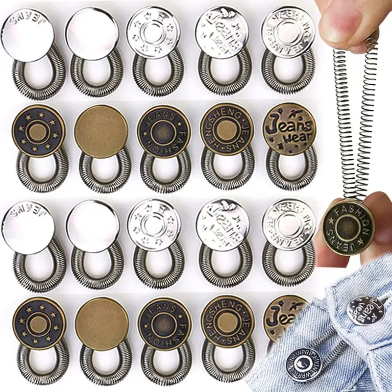 Waist Expansion Tool Jeans Spring Stretch Extended Non Nail Button Waist Elastic Extension Button Removable Adjustable Buttons