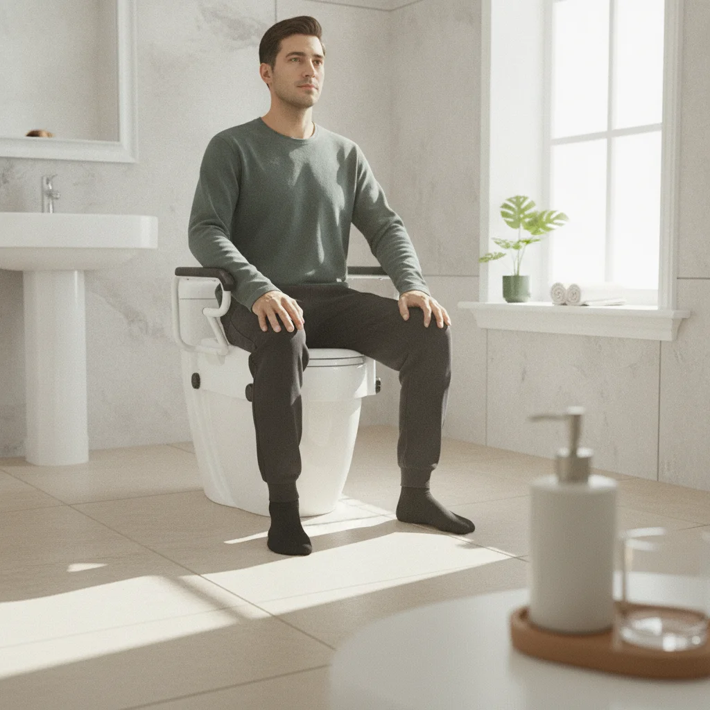 Toilet Seat Riser with Armrests Height-Adjustable Raised Toilet Seat with Handrails Flip-up Heavy-Duty for Elderly, Home Care