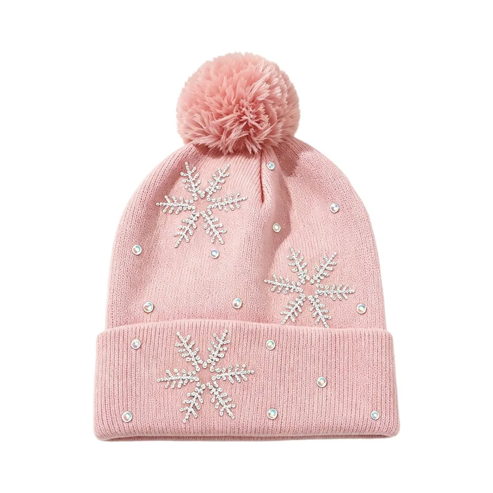 Fashion Thickened Women Snowflake Knitted Hat Ear Protection Keep Warm Winter Balaclavas Cap Elastic Warm Warm Beanie Hat Riding