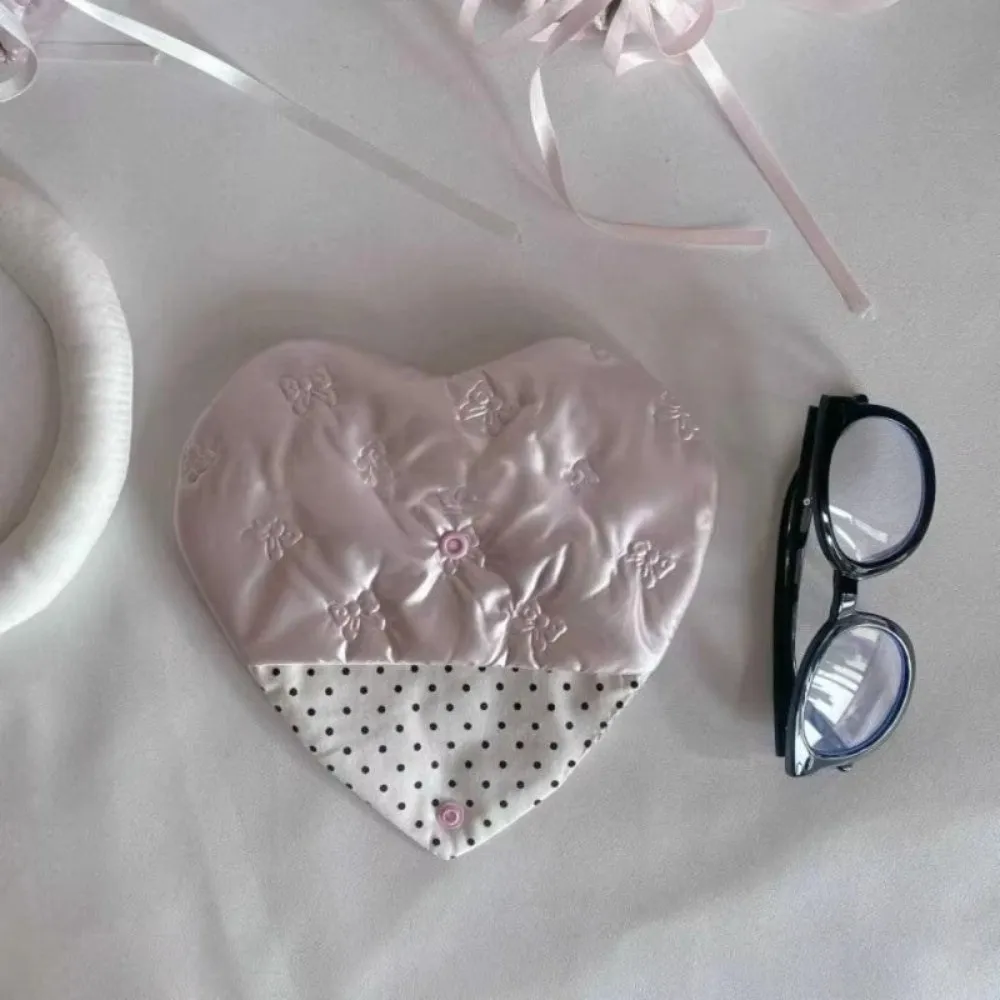 Pu Eyeglass Case Bow Embossed Snap Button Sunglasses Pouch Heart Shaped Pink Color Eyewear Accessory Accessory Bag