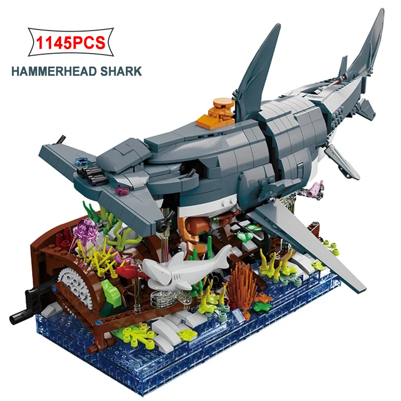 Creative Bionic Machinery Series Hammerhead Shark  MOC Building Block Bricks Boys DIY Education Toys for Children Birthday Gifts