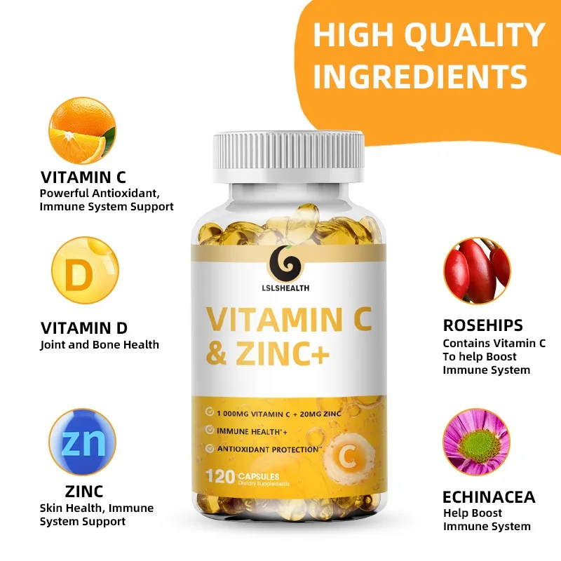 Vitamin C Capsules With Vitamin D Zinc 1000mg For Face And Skin Whiten All Day Immune Function Support