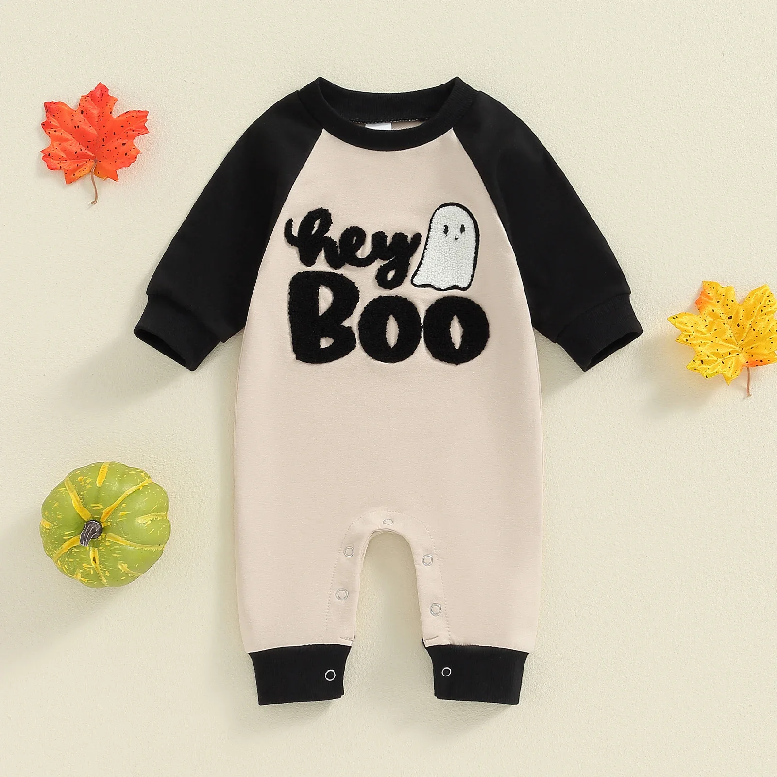 Halloween Newborn Infant Baby Boy Girl Jumpsuit Letter Ghost/Letter Pumpkin Embroidery Long Sleeve Romper Costumes