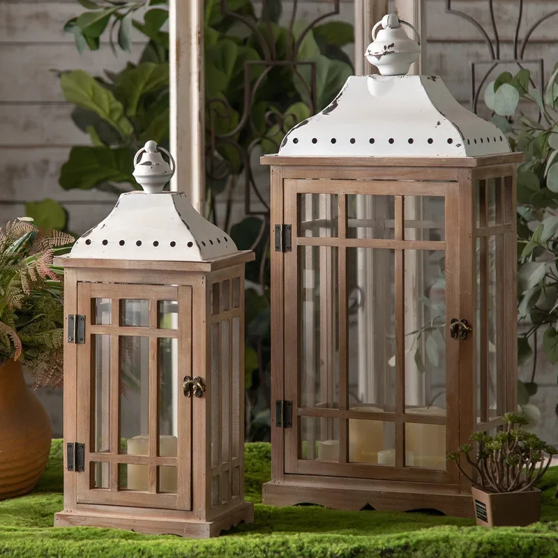 Retro outdoor courtyard wrought iron windproof and rainproof candlestick wind lamp small ornament, garden wedding decoration