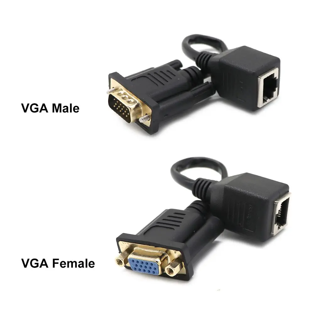 1PC VGA Extender Male/Female to RJ45 Ethernet Female LAN CAT5 CAT6 Network Cable Adapter