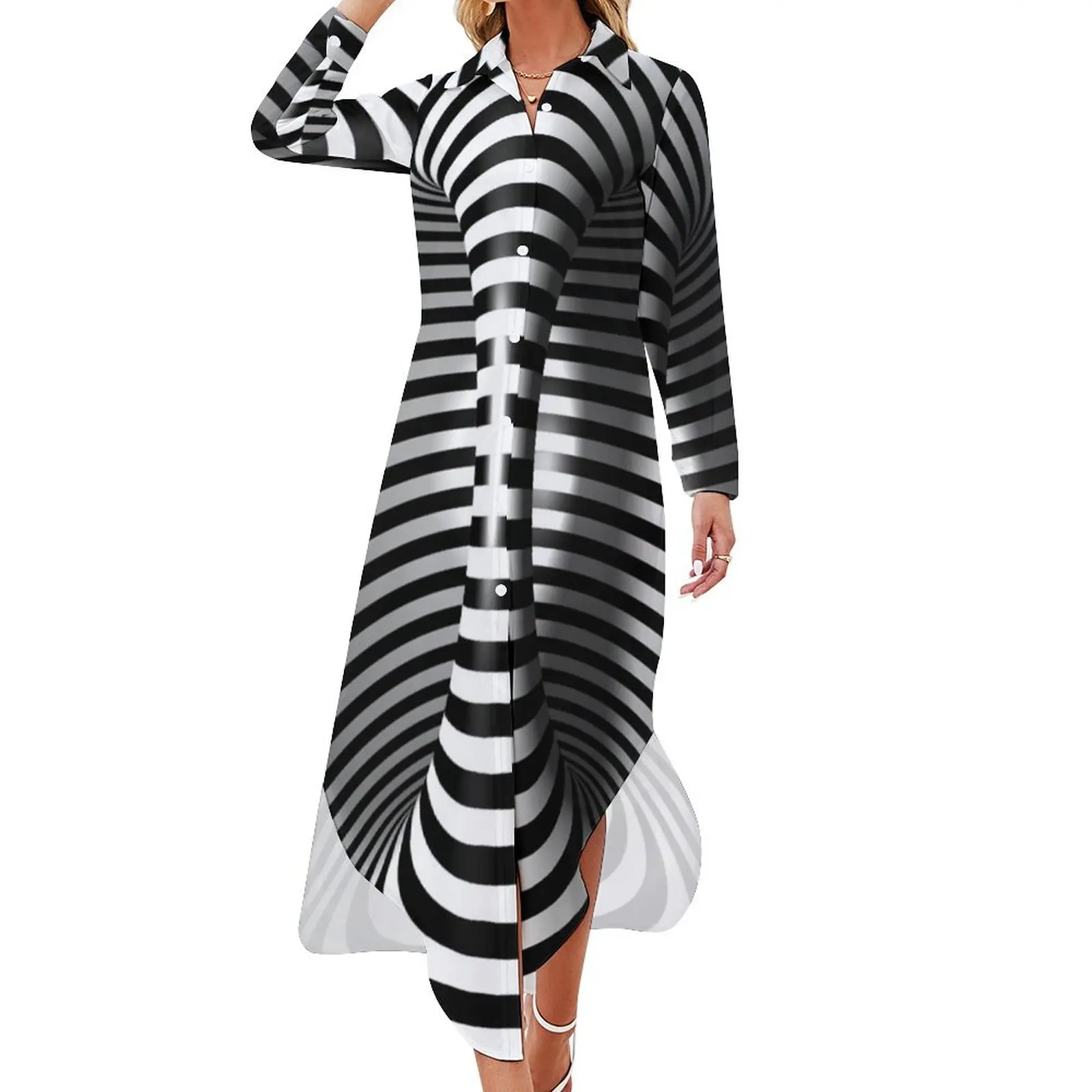 

Optical Illusion of a 3d Torus Cylinder inside tops, cases, posters, etc. Long Sleeved Shirt Dress dress women summer