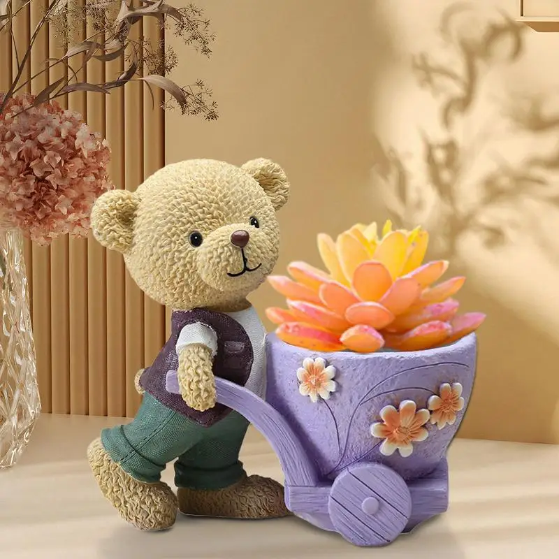 New Cute Cartoon Bear Flowerpot Exquisite Mini Resin Animal Flowerpot Creative Succulent Plants Bonsai Pot Home Garden Decorate