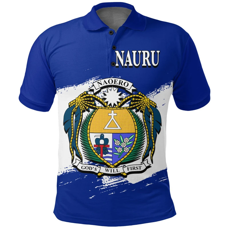 Nauru Flag Map 3D Printed Polo Shirts For Men Clothes Nauruan National Emblem POLO Shirt Casual Man Short Sleeve Hawaii Tee Tops