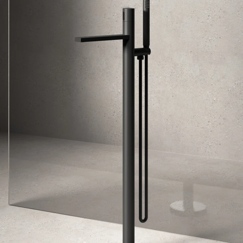 Bathroom all copper black floor standing faucet, bathtub edge vertical mixing valve, hot and cold faucet, showerhead