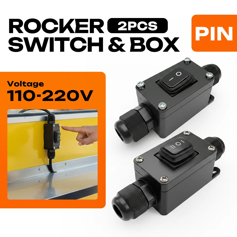 

2PCS 110V 220V 6A Rocker Switch Box, No Light Inline Switch, Waterproof PA66 Flame Retardant Surface Mount for Home Lamp