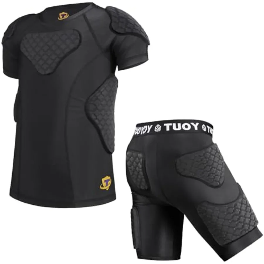 

TOUYR Men's Padded Compression Shirt and Shorts Football Baseball Chest Ribs Back Protector Heart Guard Ski Thighs Buttocks Pro