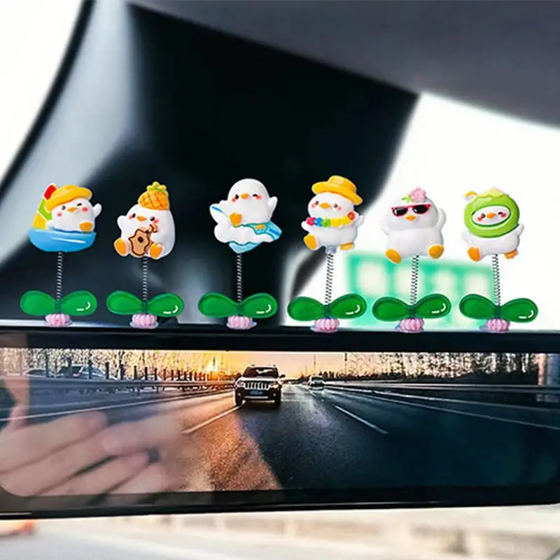 Shakinng Duck Dashboard Decorations Car Window Resin Duckling Decorations Non-Marking Car Interior Decors For Desk Bedside Table