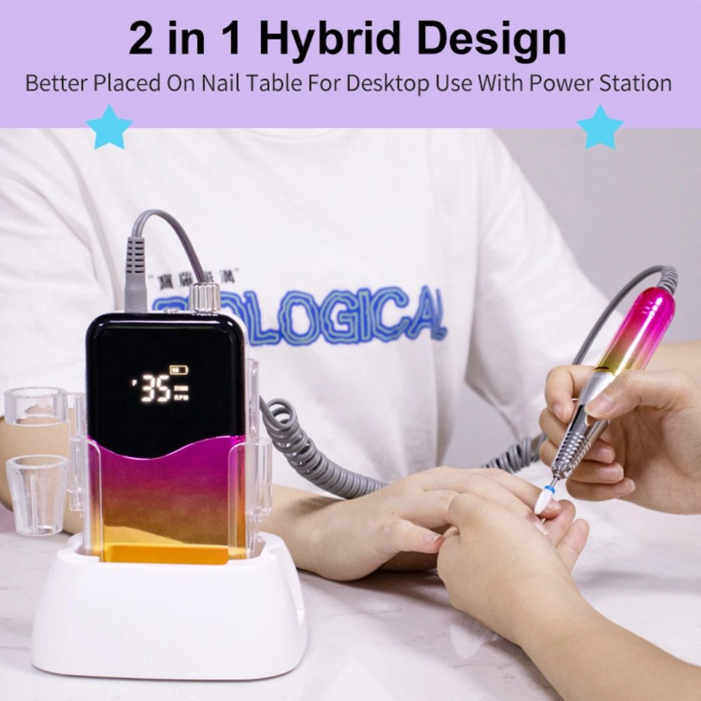 High Quality Nail Drill 35000 RPM 45W Manicure Machine Large LCD Display Rechargeable Portable Electric File with Desktop Using