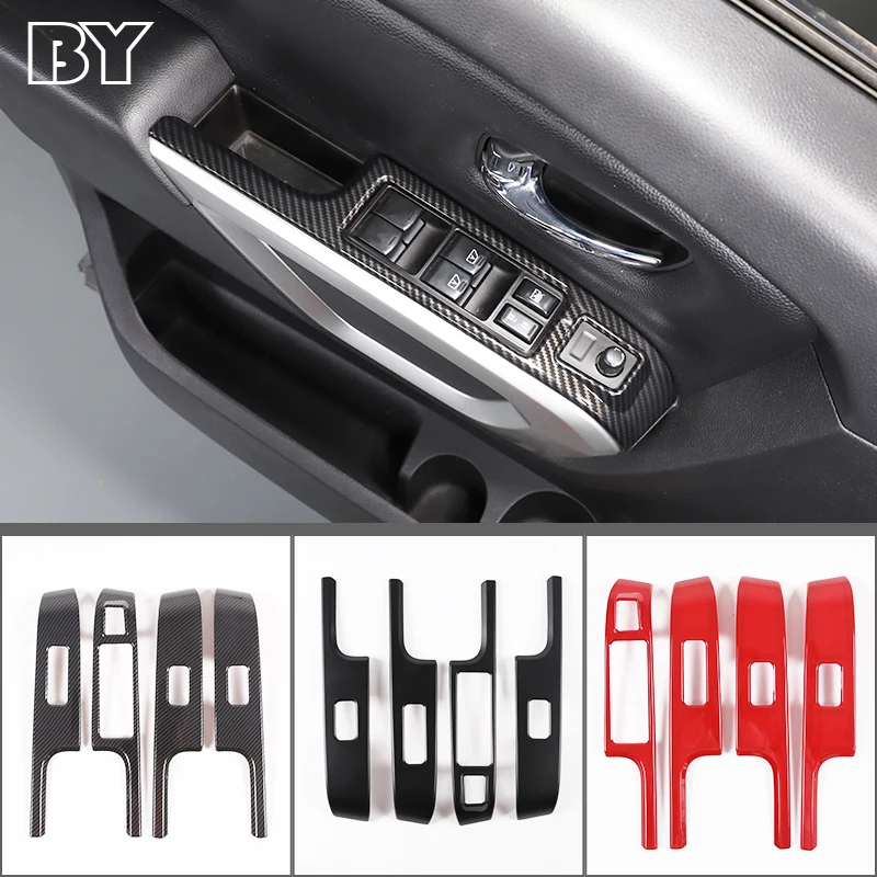 

For Nissan Titan 2016-2023 ABS Carbon Fiber Car Glass Lift Button Frame Sticker Trim Car Interior Accessories 4Pcs