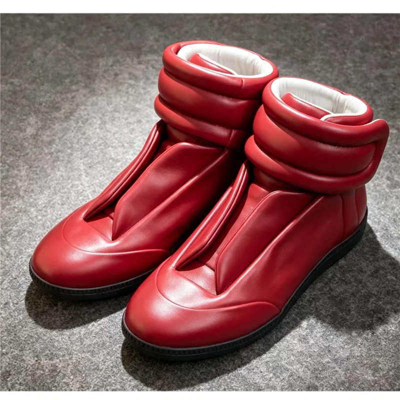 Women Futuristic Slip On High Top Ankle Boots Padded Fold Cuff Leather Flat Sneakers Streetwear Round Toe Casual Short Booties - view 5