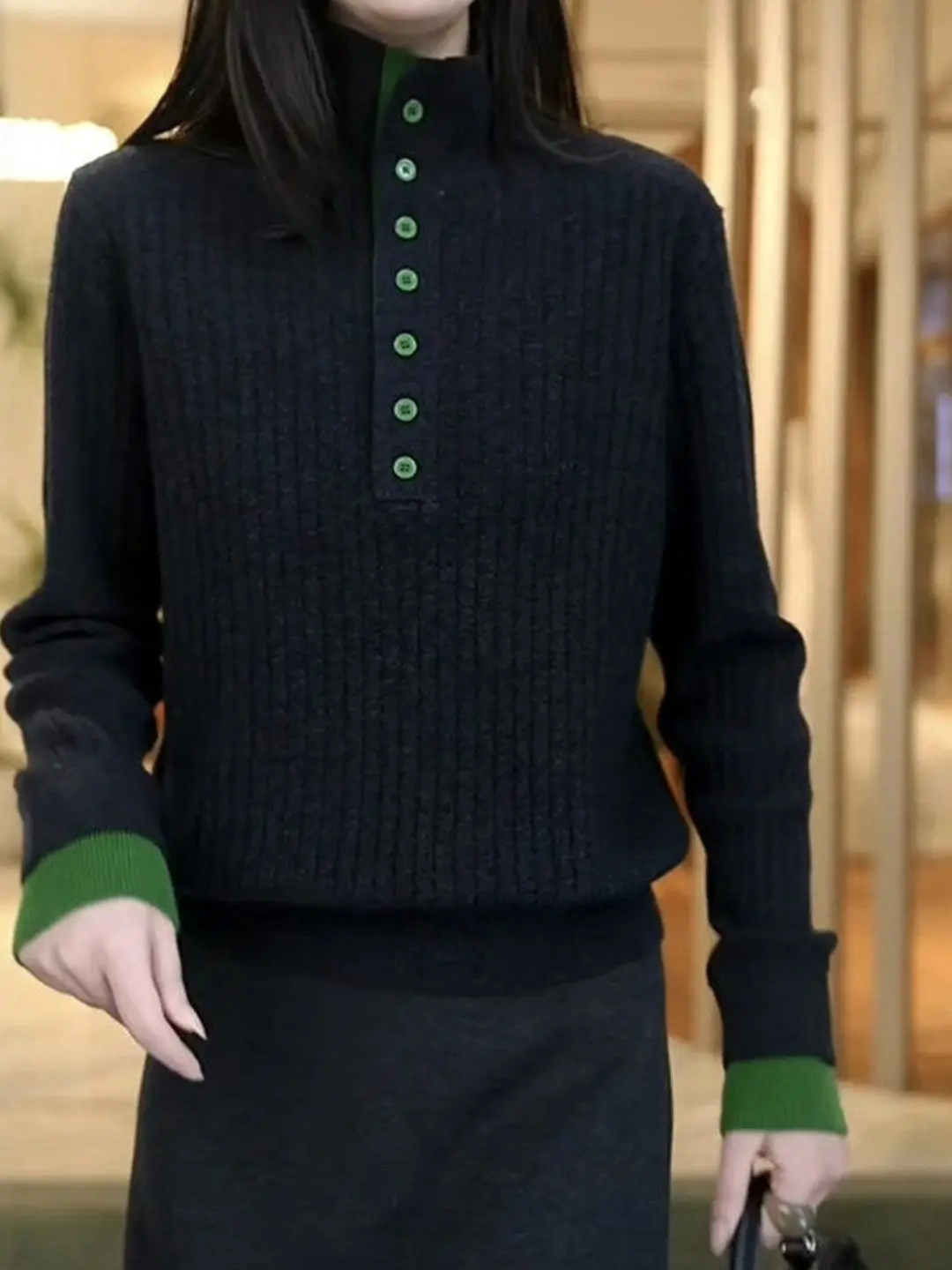 

Large Size Knitted Sweater for Women Spring Season High Collar Long Sve Color Blo Trendy Korean Japanese Sle Casual Wear