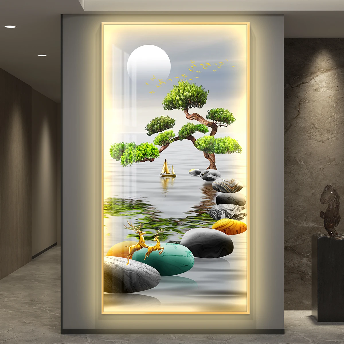 LED With Lights Entrance Hall Decoration Corridor With Framed Paintings Mural Paintings Simple Modern High-end Home Mural Lights