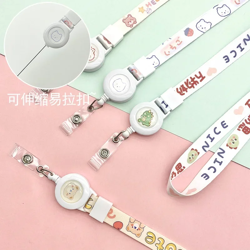 1Pc Cute Retractable Lanyard Badges Holder Women Men Anti-Lost Necklace Lanyard Key Chain Hanging Rope Office Supply