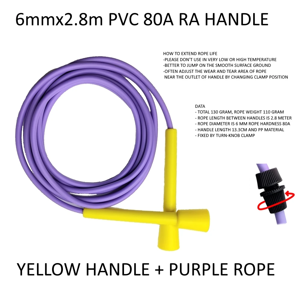 6mm diameter 130 gram PVC 80A 15~25℃ jump rope excercise fitness RA handle cheap no logo loose weight 2.8 meter skip skipping