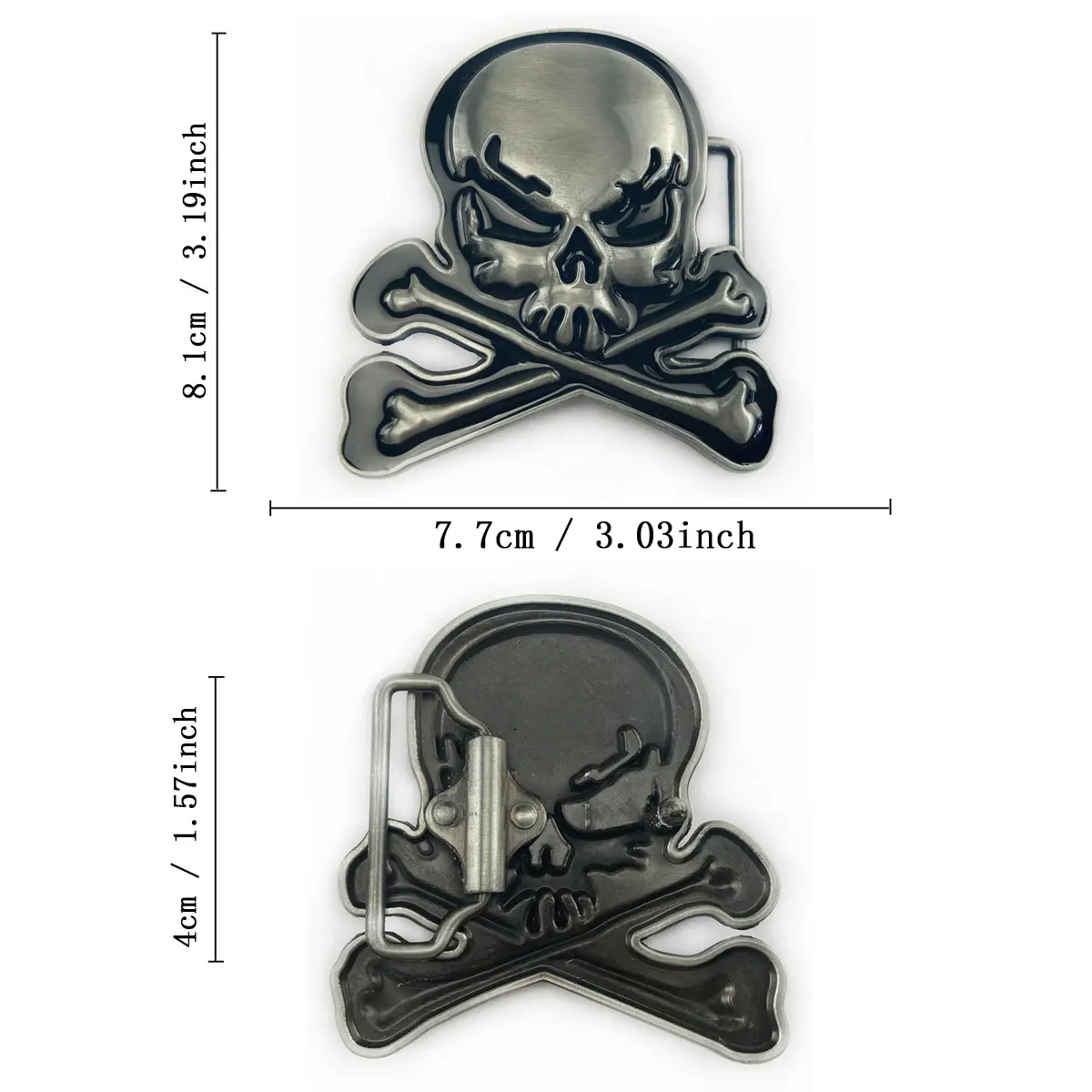 Schwarze Totenkopf-Gürtelschnalle - Retro Western Cowboy-Stil Geprägte Gürtelschnalle für Herren