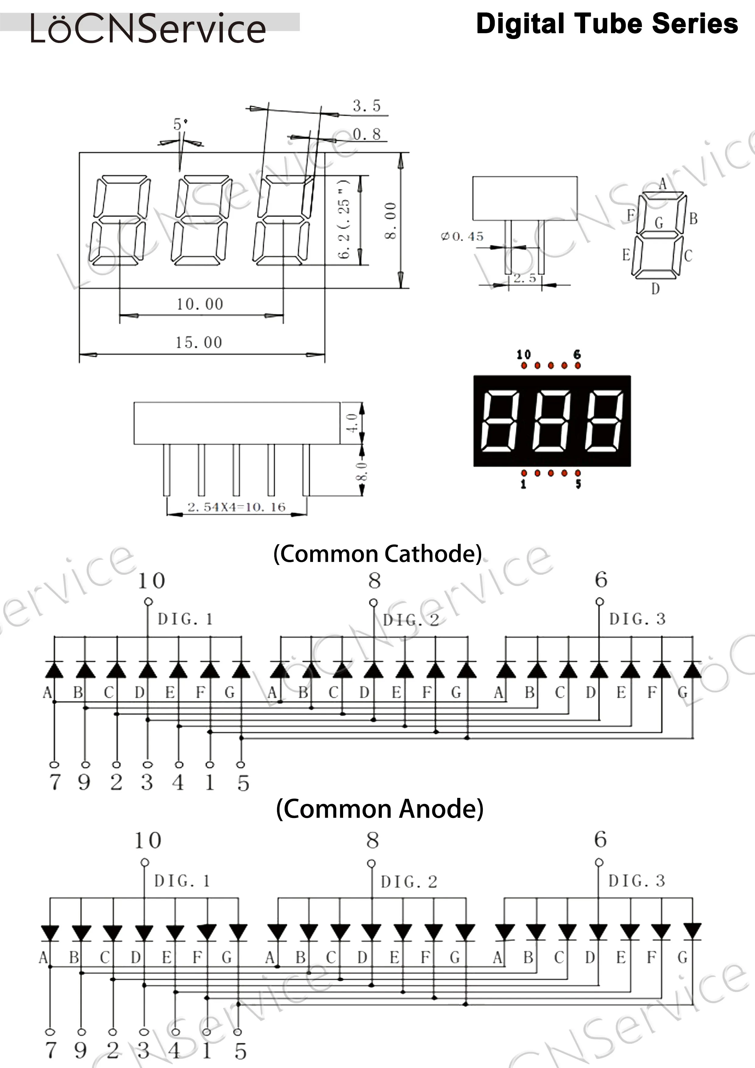 LoCNService 30PCS 0.25Inch Digital Tube LED Display 3 Bit Yellow Green Pure Green Common Anode  Cathode 7 Segment 0.25 inch 3Bit