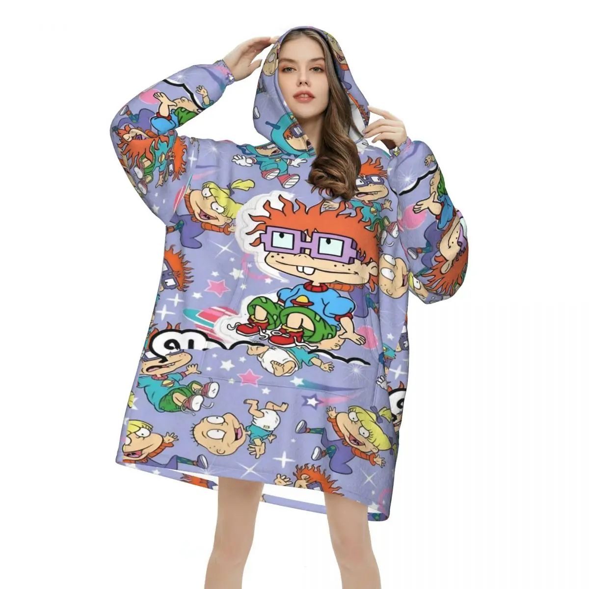 Oversized Cartoon R-Rugrats Wearable Blanket Winter Gifts for Women Men Ultrasoft Plush Warm Sweatshirt Blankets With Pocket