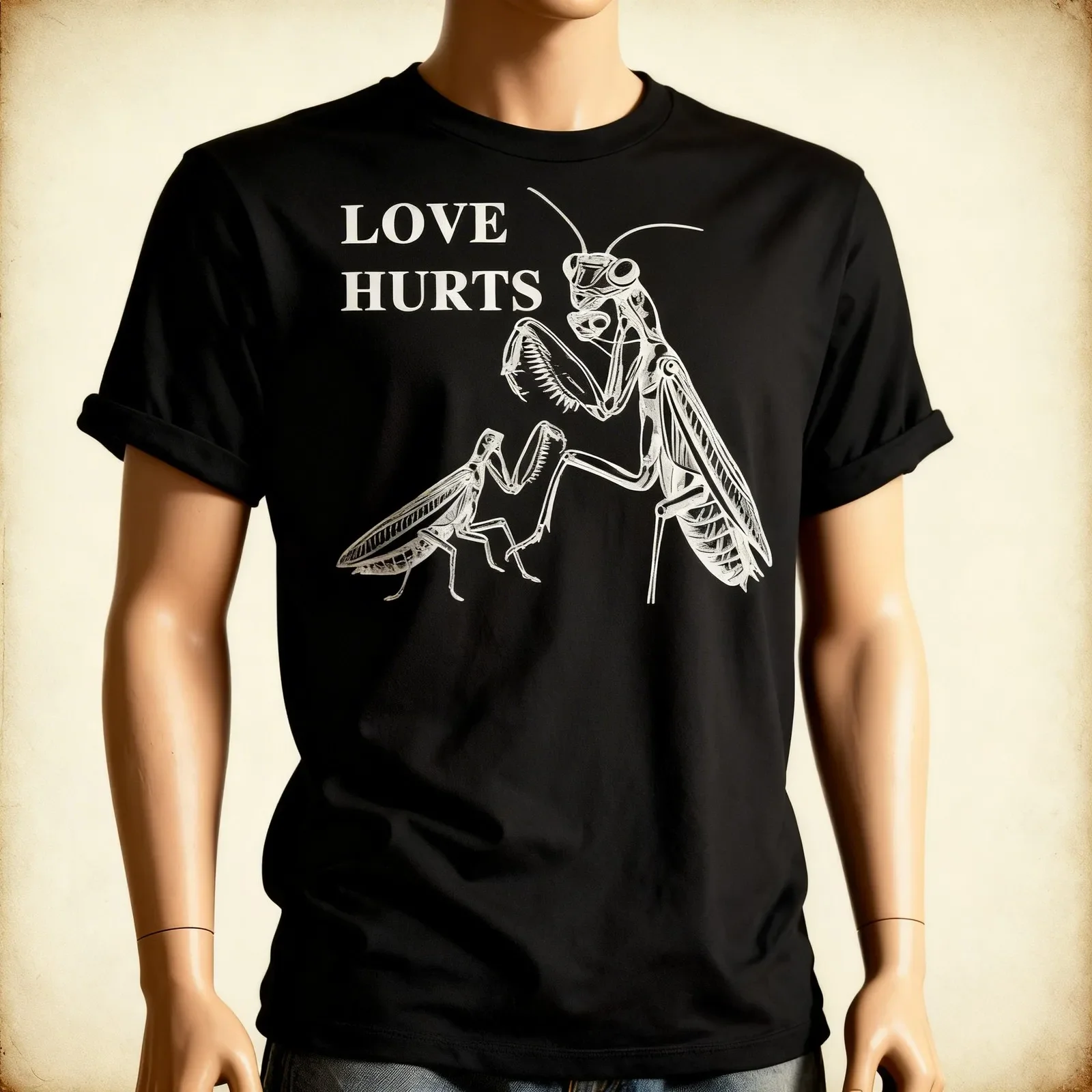 Love Hurts Praying Mantis Dark Humor Retro Insect T-shirt