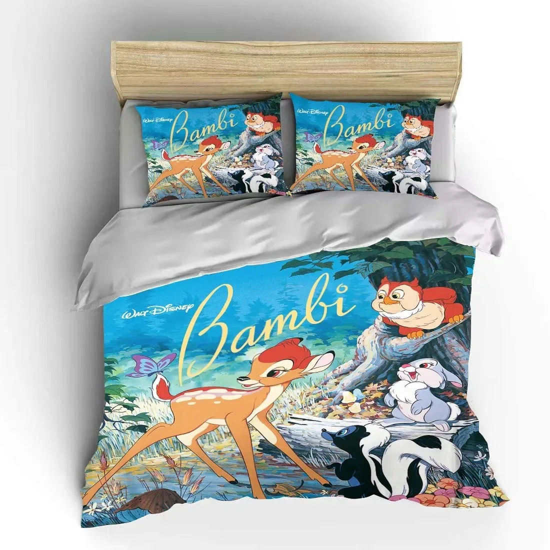 Multi Size Disney Cartoon Print Bedding Set Bambi Cartoon Microfiber Duvet Cover Pillowcase Home Bedroom Decoration