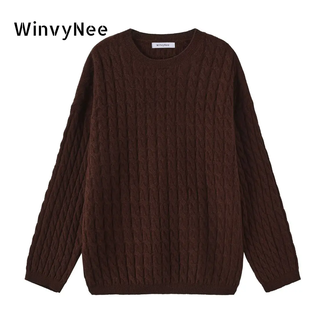 WinvyNee Women's Clothing Wool Coffee Sweater O Neck Loose Casual Jumpers Pullover Soft Oversized Outerwears Spring A1283002A