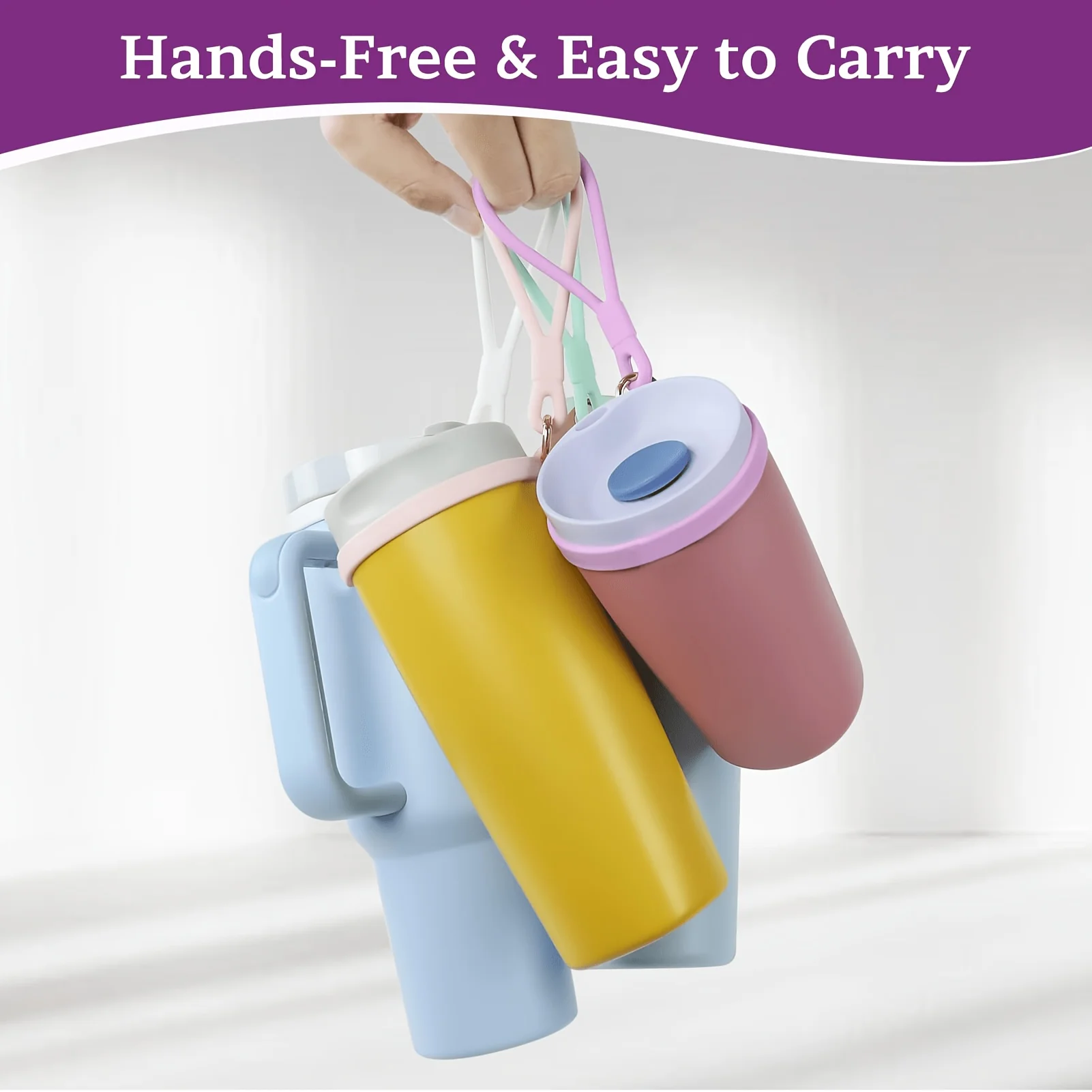 Water Bottle Handle Strap for 8-40oz Water Bottles, Silicone Handle Carrier Holder with Shoulder Strap,Water Bottle Accessories