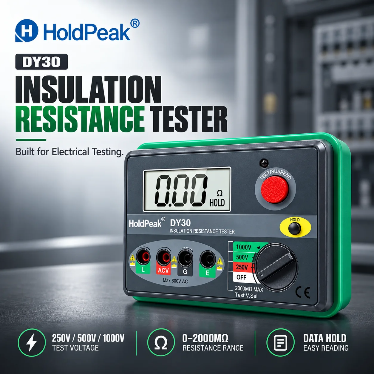 Digital Insulation Resistance Tester Megohmmeter 250V 500V 1000V 0-2000MΩ Meter for Cable Motor Transformer Electrical