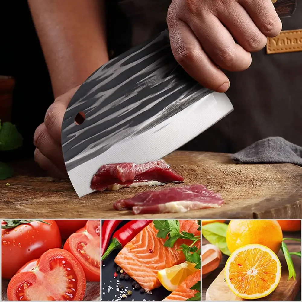 Wooden Handle Upgrade High Carbon Steel Meat Cleaver Knife Heavy Duty Dragon Bone Heavy Cutting Knife Premium Butcher Chopper