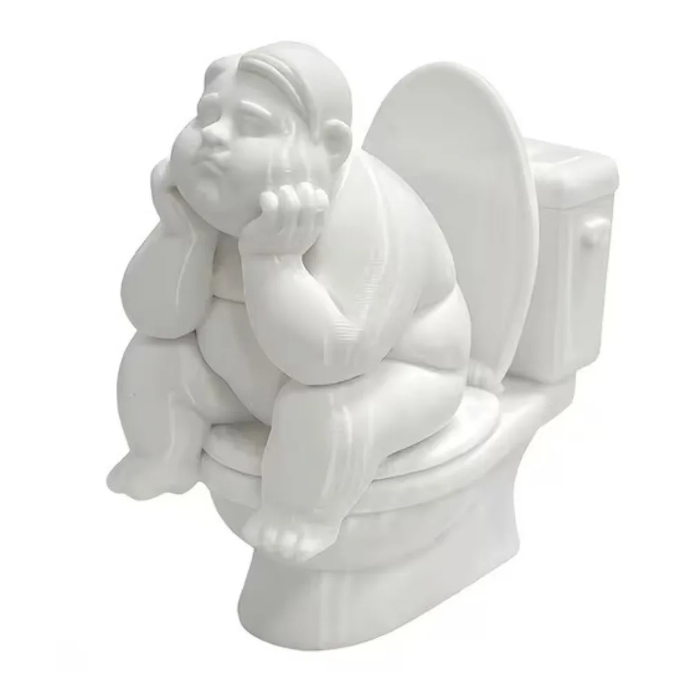 3D Printed Toilet Thinker Figurine Funny Cute Bathroom Thinker Statue White Novelty Desktop Small Ornament Gift for Friends