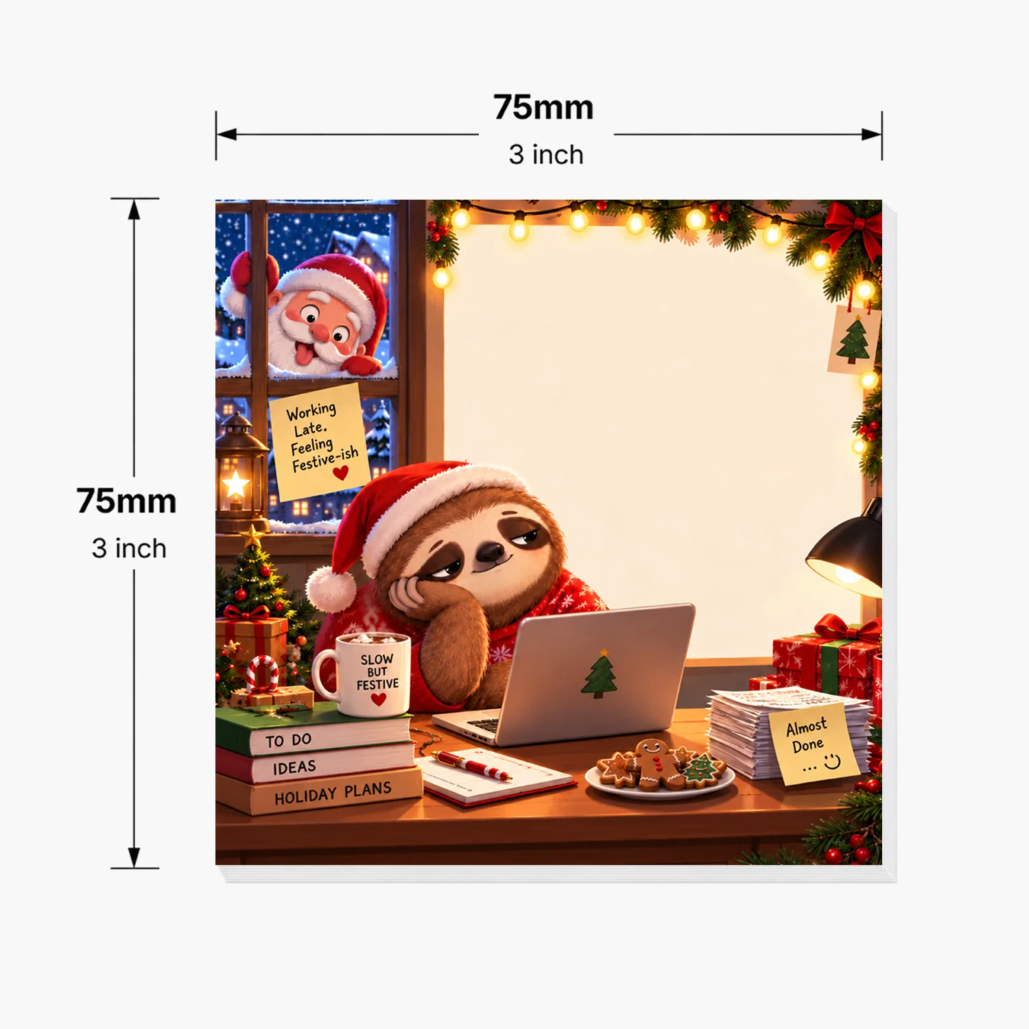 2PCS Christmas Sloth Sticky Notes 100 Sheets Funny Holiday Office Memo Pads Writing Notes Work School Stationery