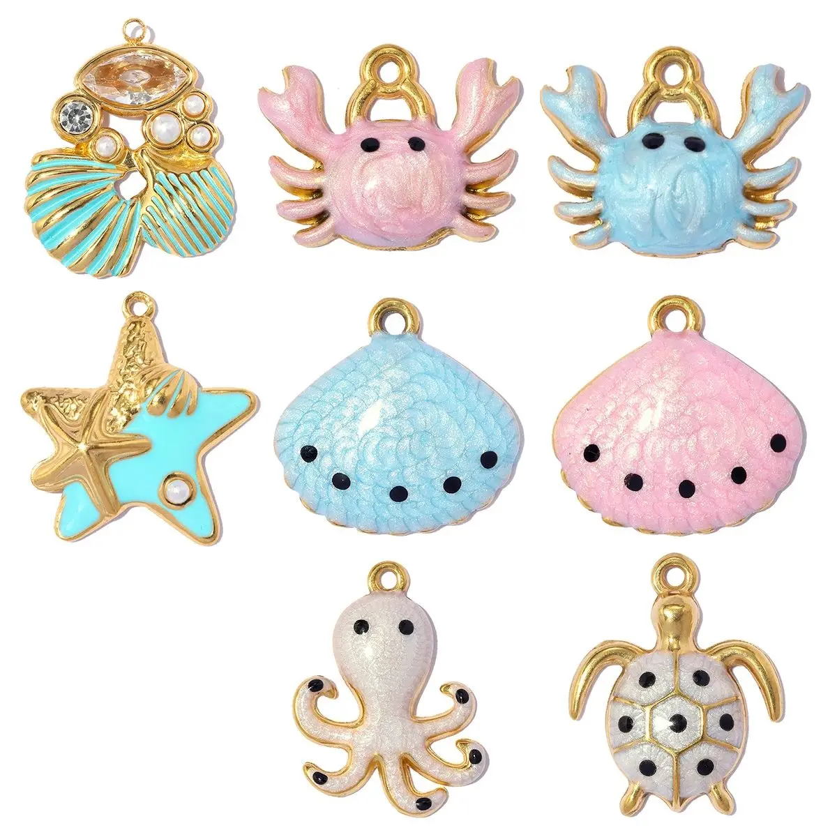 3Pcs/Lot Stainless Steel Crab Starfish Charms Enamel Shell Pendants For DIY Making Fashion Jewelry Accessories Wholesale