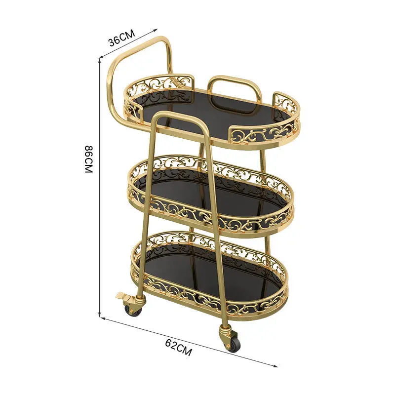 

Luxury Metal Wine Cart, European Pattern Golden Handcart, Hotel Delivery Cart, Household Snack Mobile Trolley