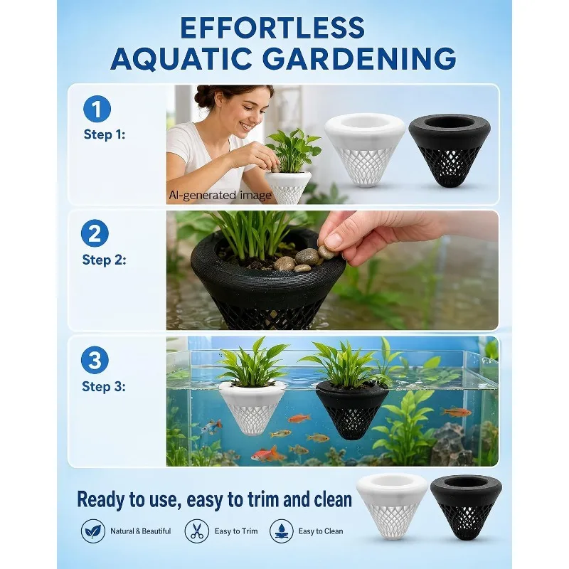 4Pcs Plant Pot Floating Planter, Fish Tank Aquarium Plant Holder, 3D Printed Floating Aquarium Planting Cultivation Basket