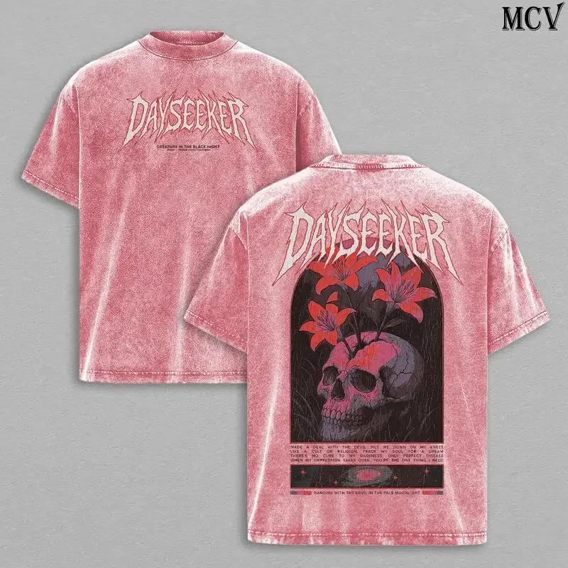 Dayseeker Creature Metal Skull Tee Washed – Vintage Acid Wash Heavy Cotton Oversize Unisex Rock Band T-Shirt, Sweatshirt & Hoodi