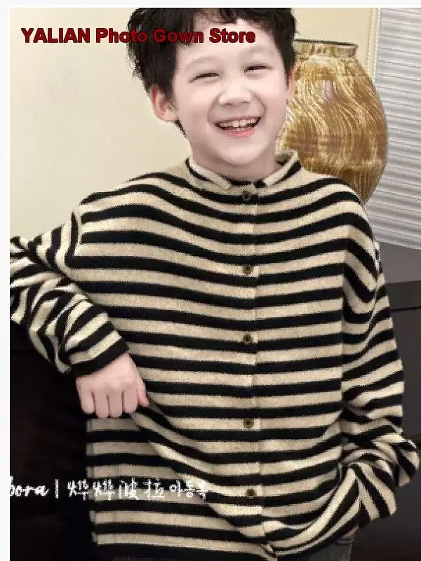 Boys Striped Knit Sweater Middle/Larger Kids Spring/Fall Fashionable Coat Older Kids