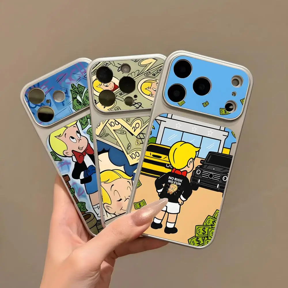 Funda de Teléfono con Diseño de Richie Rich, Textura de Piel de Cordero de Lujo, para iPhone 17 Air, 16, 15, 14 Plus, 13, 12, 11, X, Pro Max