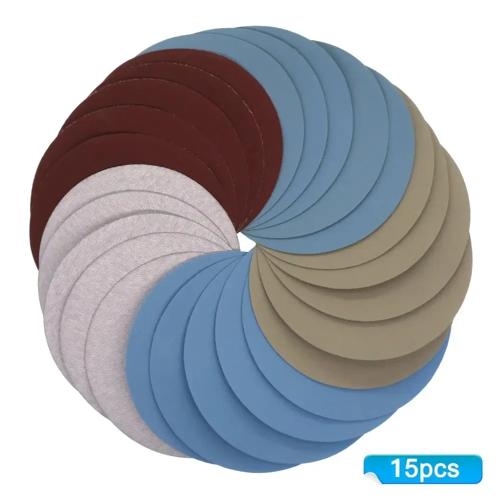 Multi-Grit Sanding Discs Set 15pcs - 125mm Round Hook Loop Sandpaper 1000/2000/3000/4000/5000
