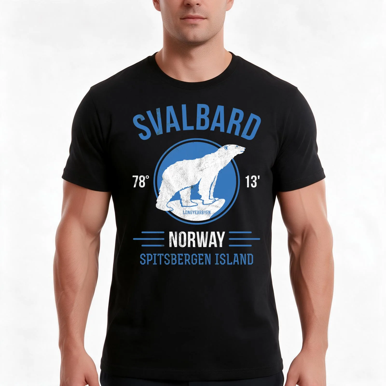 Svalbard Polar Bear - Longyearbyen Norway T-Shirt, Summer Casual Cotton Tee, Oversized Streetwear Tops, Vintage Graphic Print