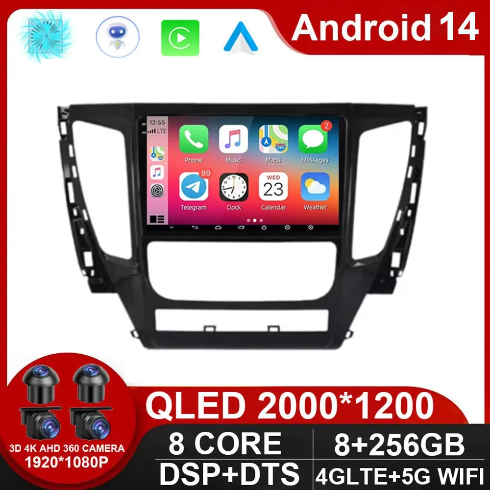 

Android 14 For Mitsubishi Pajero Sport Montero 2020 Car Radio Video AHD Multimedia QLED Wireless Carplay Auto 4G LTE DSP NO DVD